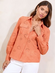 Lipsy Orange 100% Cotton Broderie Utility Pocket Shirt - Image 2 of 4