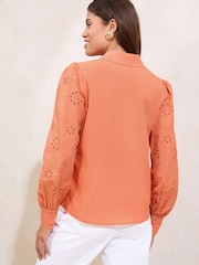 Lipsy Orange 100% Cotton Broderie Utility Pocket Shirt - Image 4 of 4