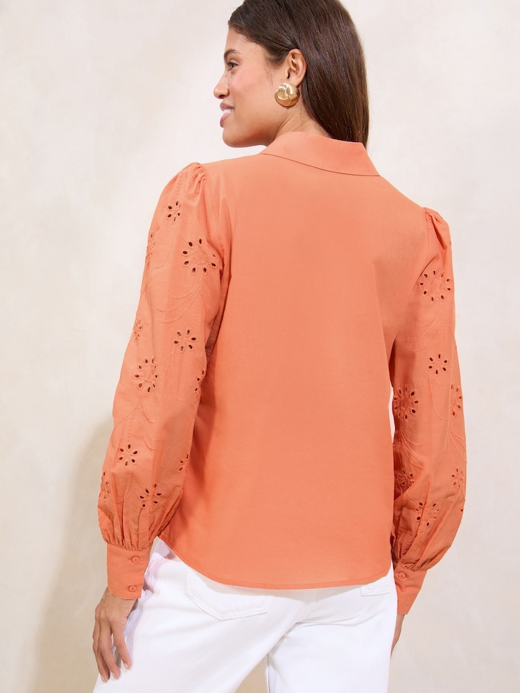 Lipsy Orange 100% Cotton Broderie Utility Pocket Shirt - Image 4 of 4