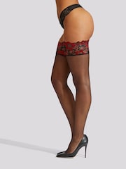 Ann Summers Black Lace Top Contrast 100% Cotton Hold Ups - Image 3 of 5