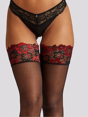 Ann Summers Black Lace Top Contrast 100% Cotton Hold Ups - Image 4 of 5