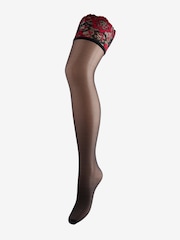 Ann Summers Black Lace Top Contrast 100% Cotton Hold Ups - Image 5 of 5