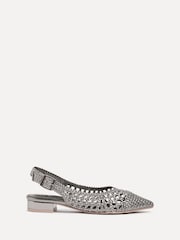 Linzi Silver Carolina Low Heeled Woven Slingback Courts - Image 2 of 6
