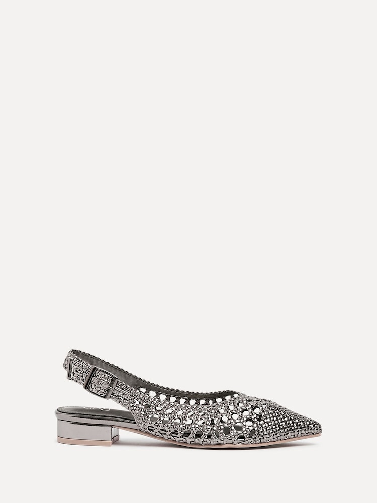 Linzi Silver Carolina Low Heeled Woven Slingback Courts - Image 2 of 6