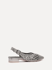 Linzi Silver Carolina Low Heeled Woven Slingback Courts - Image 5 of 6