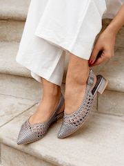 Linzi Silver Carolina Low Heeled Woven Slingback Courts - Image 6 of 6