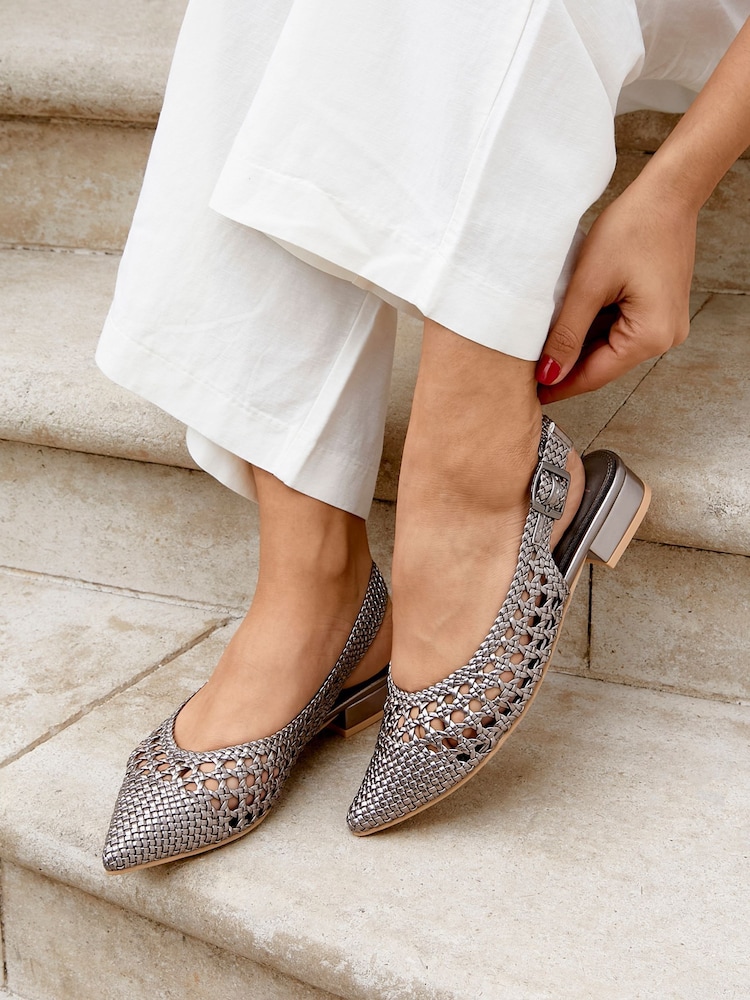 Linzi Silver Carolina Low Heeled Woven Slingback Courts - Image 6 of 6