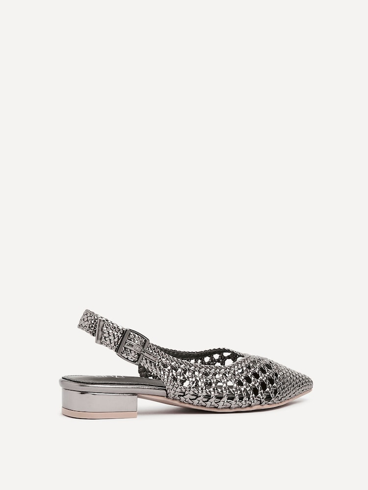 Linzi Silver Carolina Low Heeled Woven Slingback Courts - Image 7 of 7