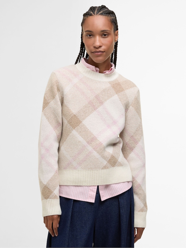 Barbour® Cream Sara Knitted Check Jumper - Image 1 of 7 Barbour® Cream Sara Knitted Check Jumper - Image 1 of 7