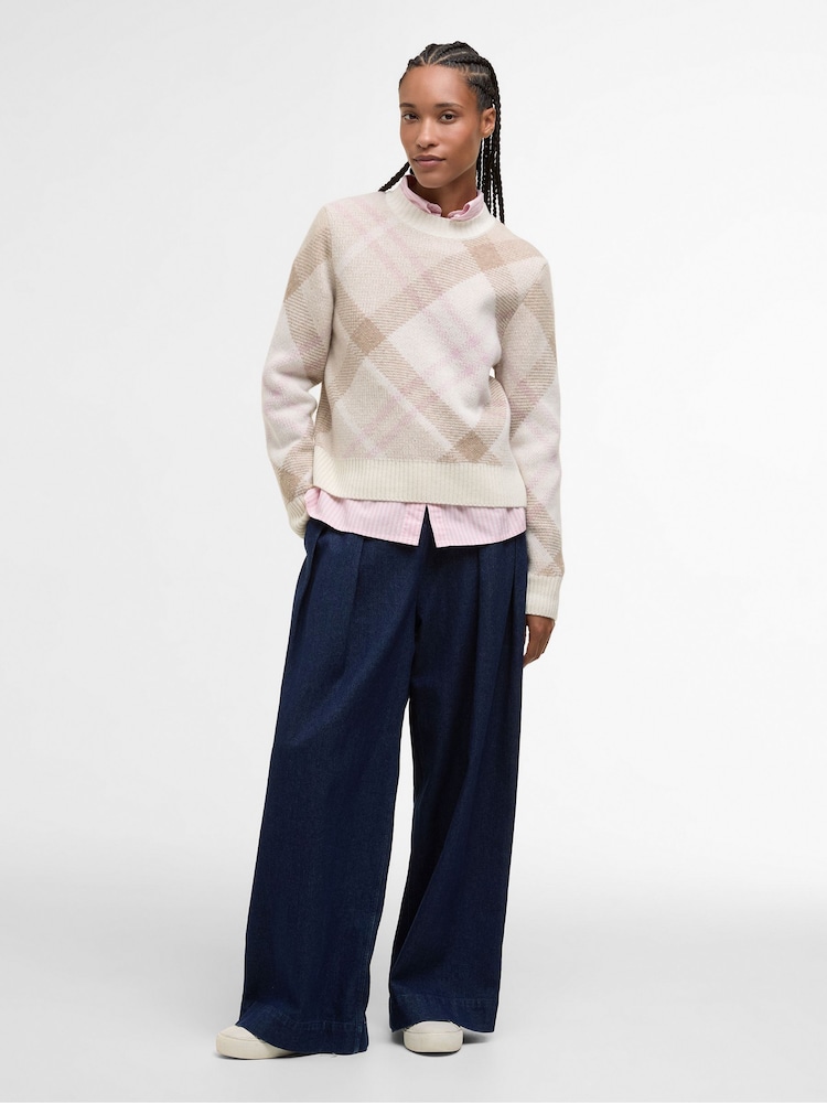 Barbour® Cream Sara Knitted Check Jumper - Image 2 of 7 Barbour® Cream Sara Knitted Check Jumper - Image 2 of 7