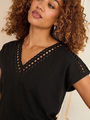 Love & Roses Black Lace V-Neck T-Shirt - Image 2 of 4