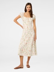 Forever New Cream Sallie Linen Blend Tie Front Midi Dress - Image 1 of 4