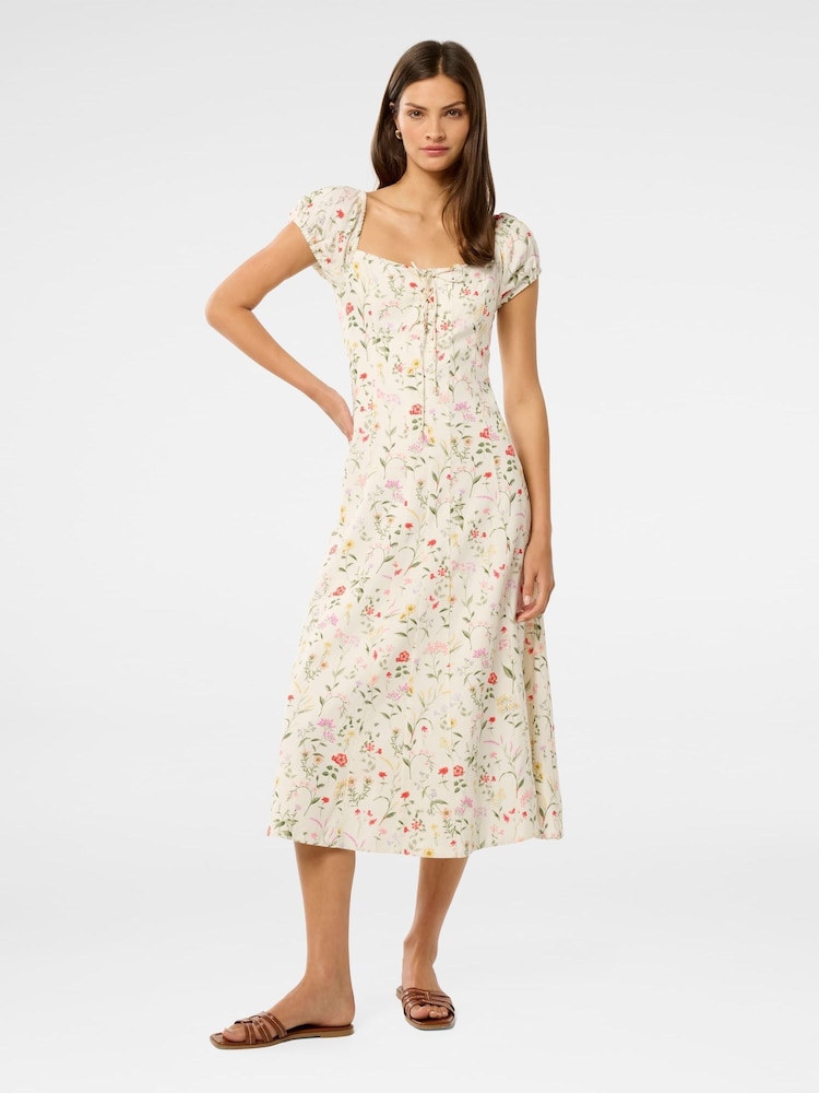 Forever New Cream Sallie Linen Blend Tie Front Midi Dress - Image 1 of 4