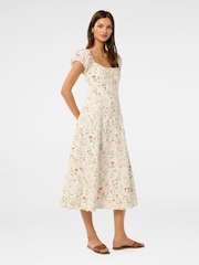 Forever New Cream Sallie Linen Blend Tie Front Midi Dress - Image 2 of 4