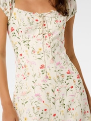 Forever New Cream Sallie Linen Blend Tie Front Midi Dress - Image 3 of 4
