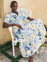 Forever New Blue Eleanor Short Sleeves 100% Cotton Midi Dress - Image 1 of 4