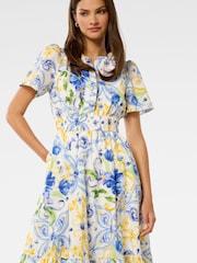 Forever New Blue Eleanor Short Sleeves 100% Cotton Midi Dress - Image 2 of 4