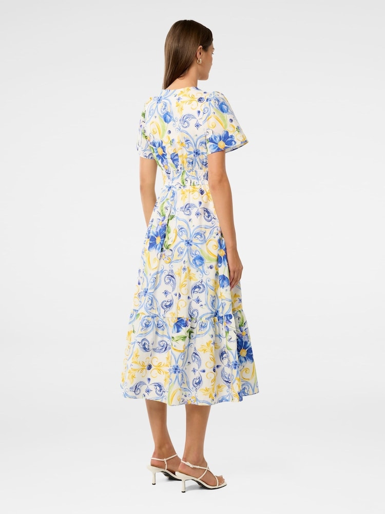 Forever New Blue Eleanor Short Sleeves 100% Cotton Midi Dress - Image 4 of 4