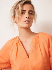 Mint Velvet Orange 100% Cotton Puff Sleeve Blouse - Image 3 of 8