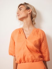 Mint Velvet Orange 100% Cotton Puff Sleeve Blouse - Image 4 of 8