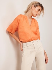 Mint Velvet Orange 100% Cotton Puff Sleeve Blouse - Image 5 of 8