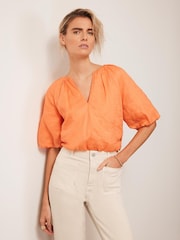 Mint Velvet Orange 100% Cotton Puff Sleeve Blouse - Image 6 of 8