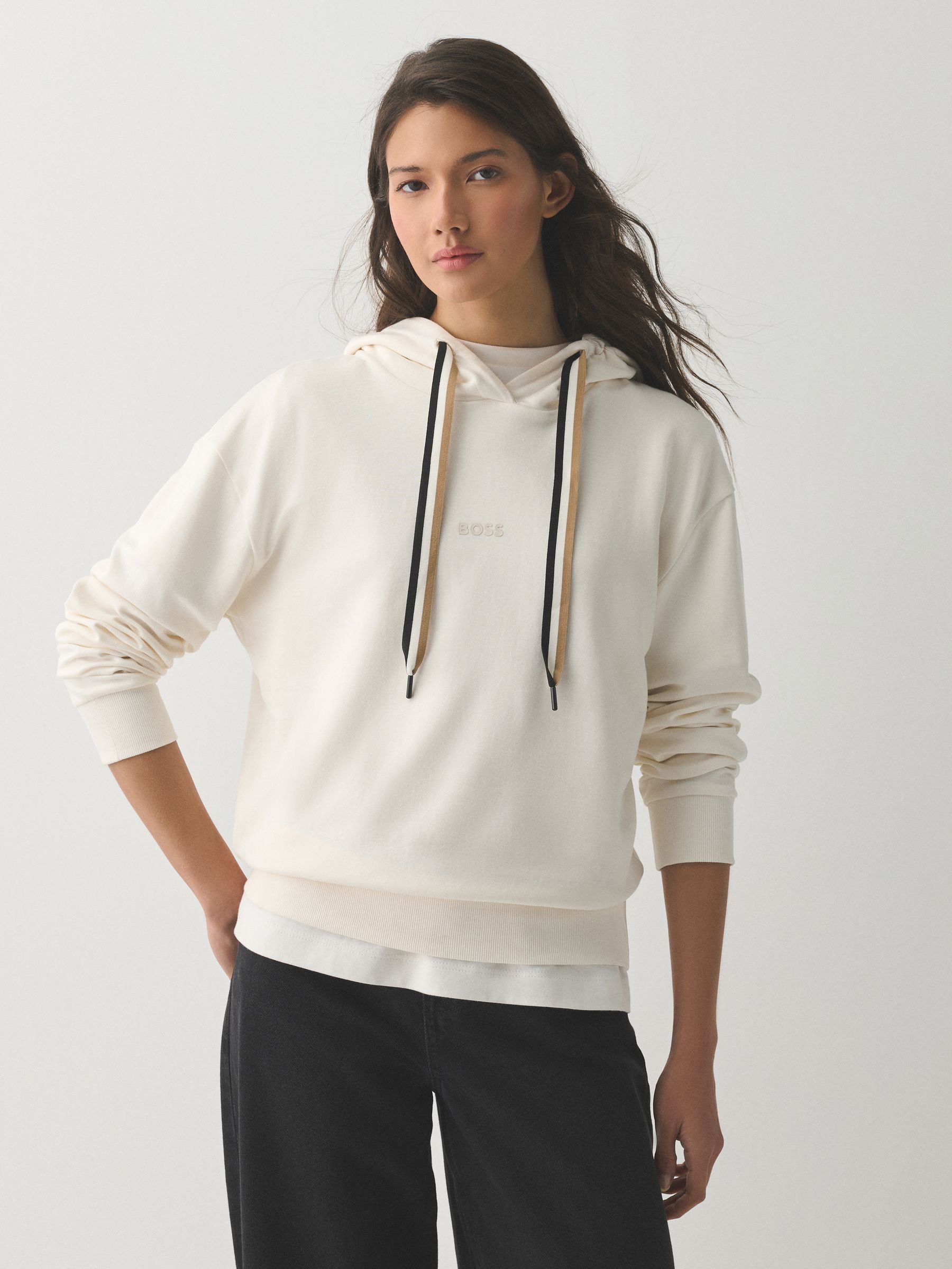 Buy BOSS White Signature Stripe Detail Logo Print Hoodie from the Next ...