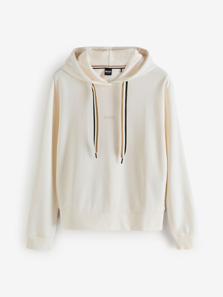 BOSS White Signature Stripe Detail Logo Print Hoodie - Image 6 of 6