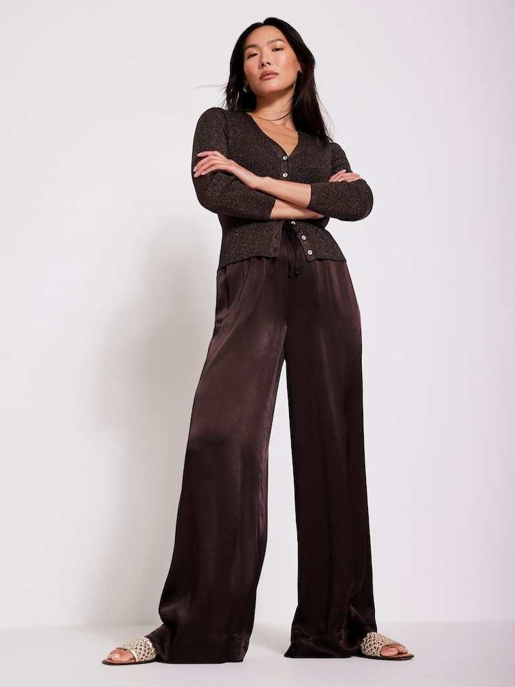 Mint Velvet Brown Metallic Ribbed Knit Cardigan - Image 2 of 7