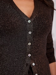 Mint Velvet Brown Metallic Ribbed Knit Cardigan - Image 3 of 7