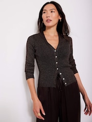 Mint Velvet Brown Metallic Ribbed Knit Cardigan - Image 4 of 7