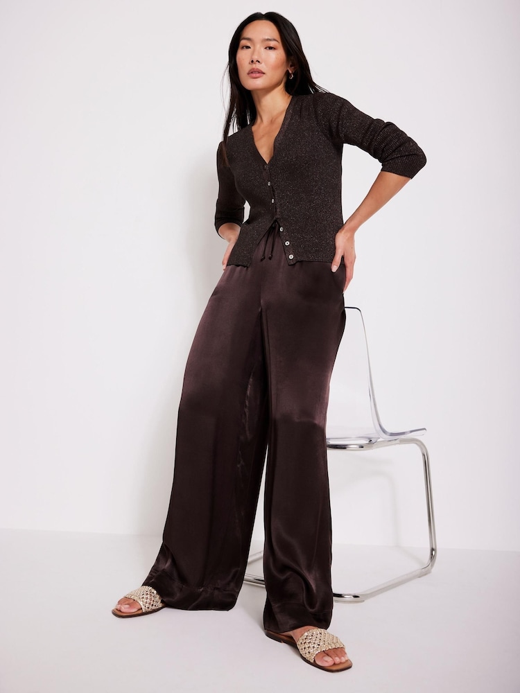 Mint Velvet Brown Metallic Ribbed Knit Cardigan - Image 5 of 7