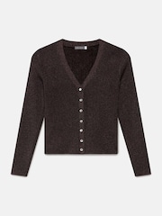 Mint Velvet Brown Metallic Ribbed Knit Cardigan - Image 6 of 7