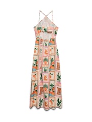 VERO MODA Pink Halterneck Cut Out Back Dress With Smock Detail - Image 6 of 6