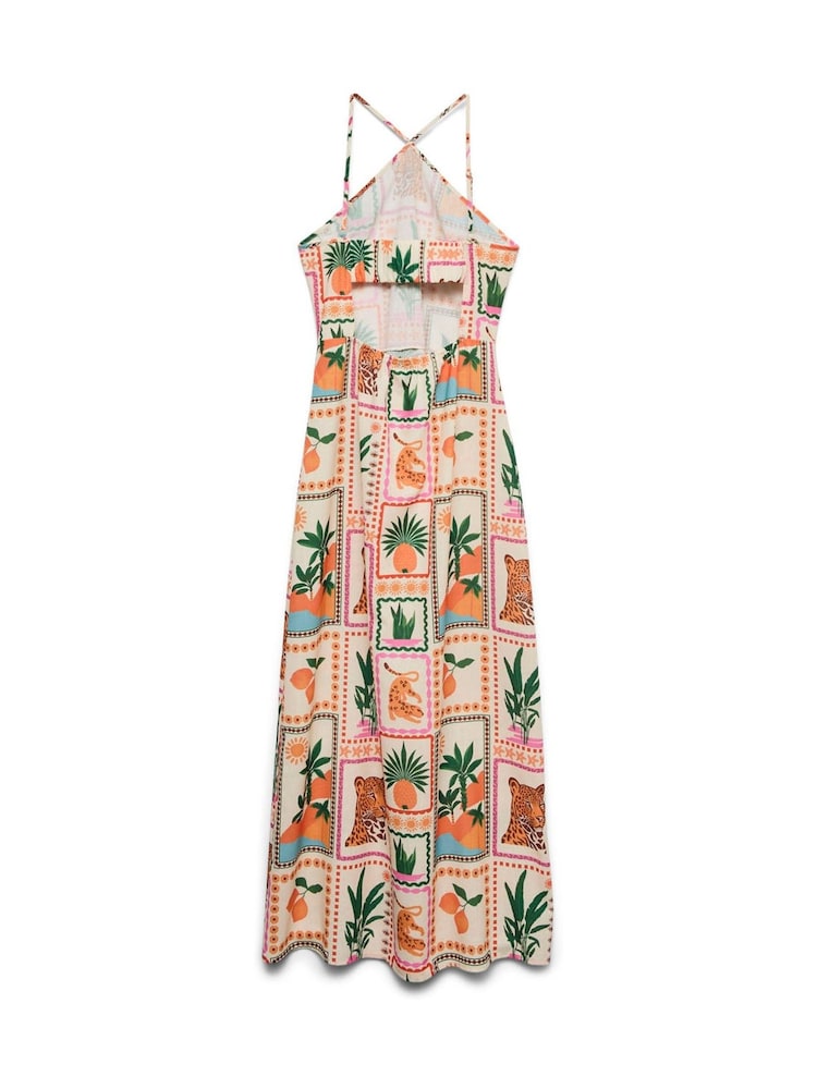 VERO MODA Pink Halterneck Cut Out Back Dress With Smock Detail - Image 6 of 6