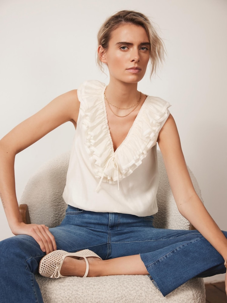 Mint Velvet White Ruffle Front Blouses - Image 1 of 8 Mint Velvet White Ruffle Front Blouses - Image 1 of 8