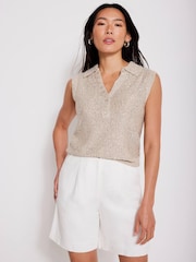 Mint Velvet Natural Sequin Polo Top - Image 5 of 9