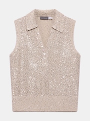 Mint Velvet Natural Sequin Polo Top - Image 7 of 9