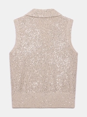 Mint Velvet Natural Sequin Polo Top - Image 8 of 9