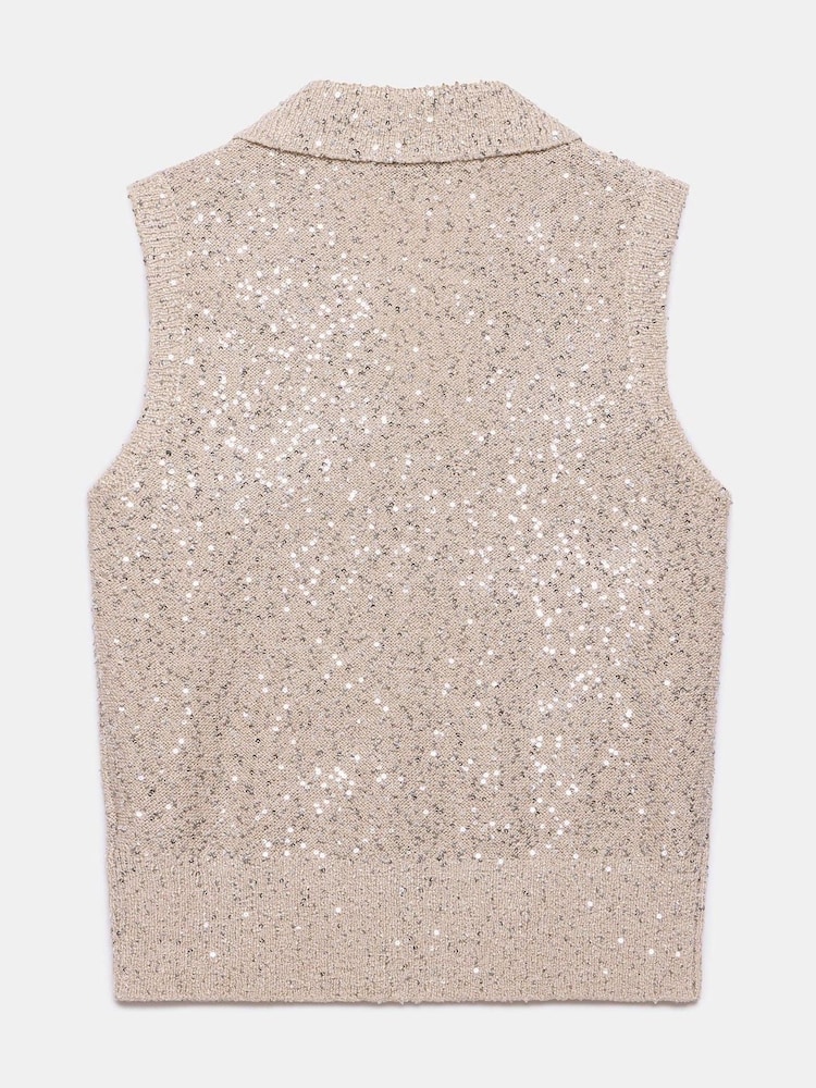 Mint Velvet Natural Sequin Polo Top - Image 8 of 9