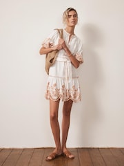 Mint Velvet White Mini Linen Blend Broderie Dress - Image 3 of 8