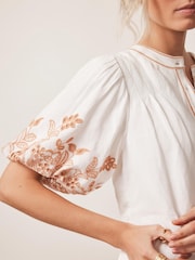 Mint Velvet White Mini Linen Blend Broderie Dress - Image 5 of 8