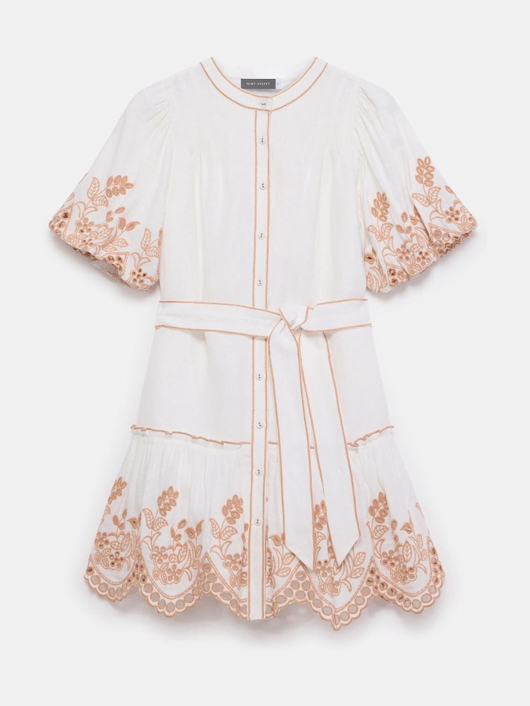 Buy Mint Velvet White Mini Linen Blend Broderie Dress from Next USA