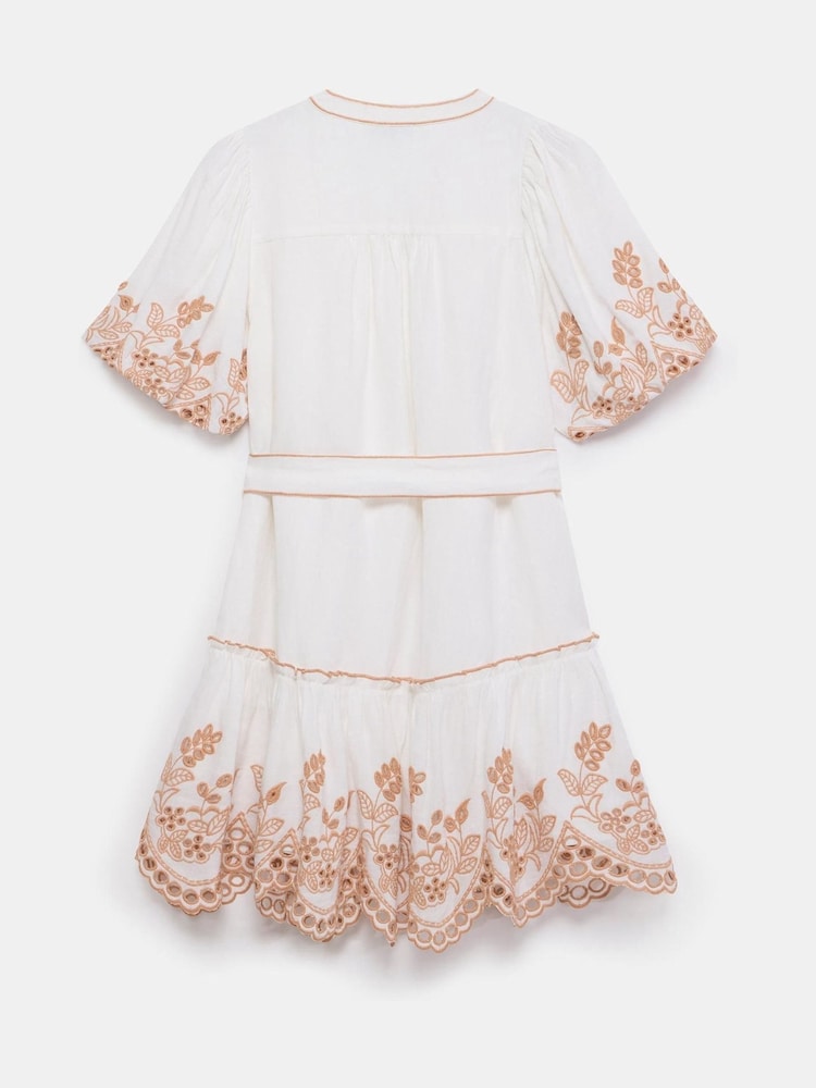 Mint Velvet White Mini Linen Blend Broderie Dress - Image 8 of 8
