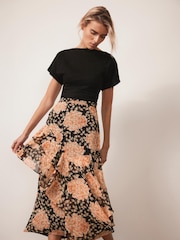 Mint Velvet Orange Floral Print Midi Skirt - Image 1 of 6