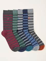 FatFace Grey Stripe 5 Pairs of Stripe Socks - Image 1 of 2