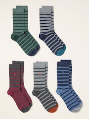 FatFace Grey Stripe 5 Pairs of Stripe Socks - Image 2 of 2