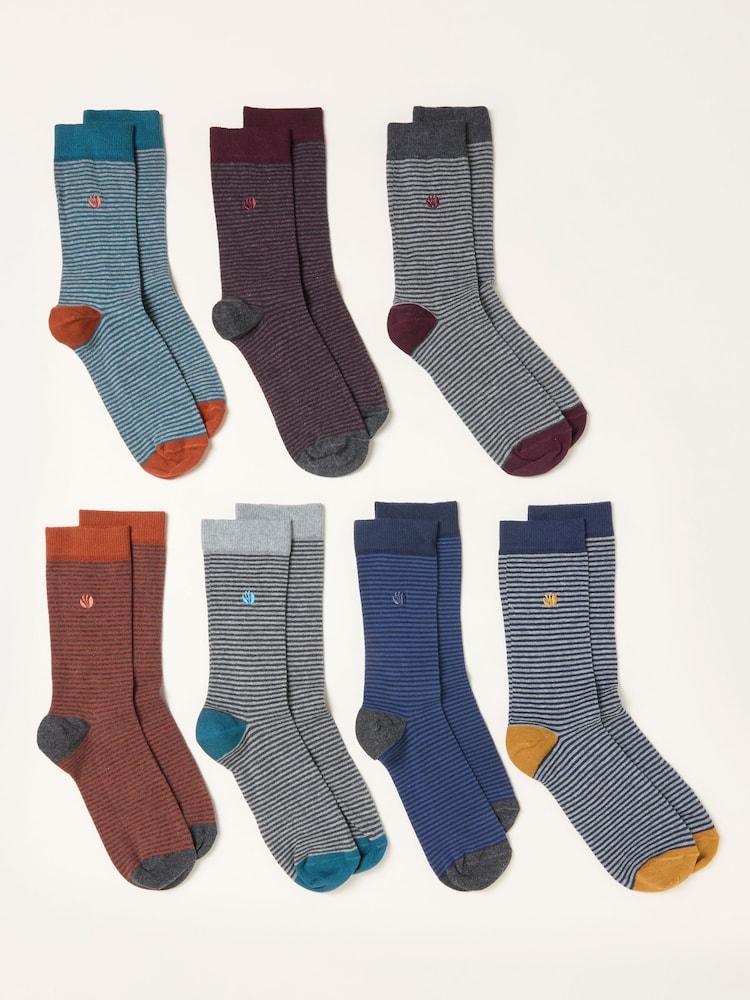 FatFace Multi Stripe 7 Pairs of Fine Stripe Socks - Image 2 of 2 FatFace Multi Stripe 7 Pairs of Fine Stripe Socks - Image 2 of 2