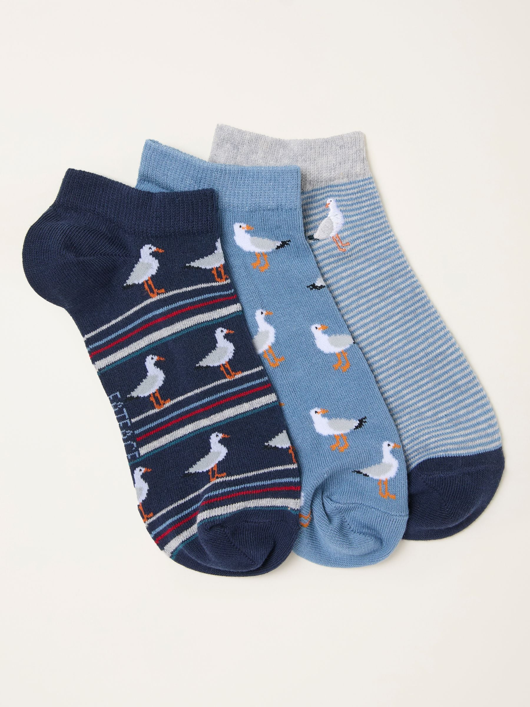 Fat Face Men's Socks - Seagull Trainer Socks - Size 3 - Blue