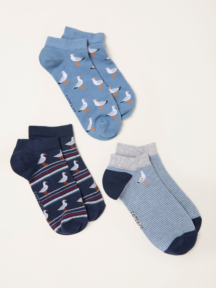 FatFace Blue 3 Pairs of Seagull Trainer Socks - Image 2 of 2 FatFace Blue 3 Pairs of Seagull Trainer Socks - Image 2 of 2